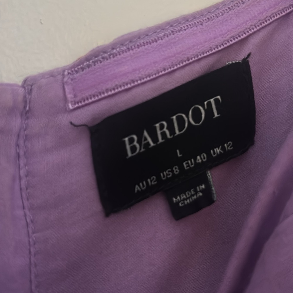 Bardot Off Shoulder Floral Lavender Long Sleeve Dress - Picture 8 of 8